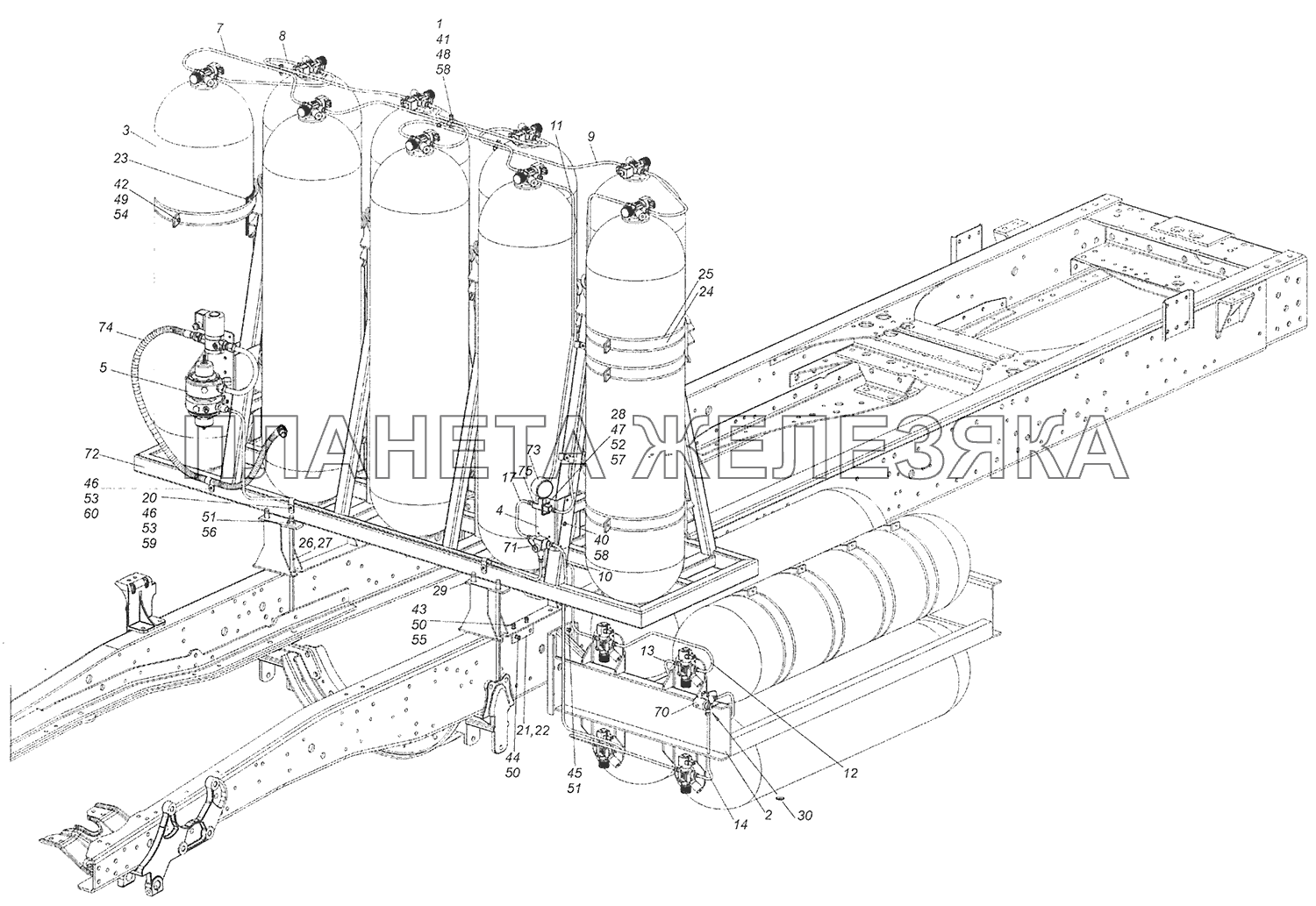 65115-4400005-30 Установка газового оборудования КамАЗ-65115, 65116 (Евро-4)