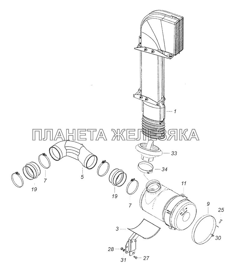 65116-1109001-80 Установка воздушного фильтра КамАЗ-65115, 65116 (Евро-4)