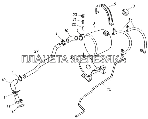 Установка расширительного бачка КамАЗ-65115