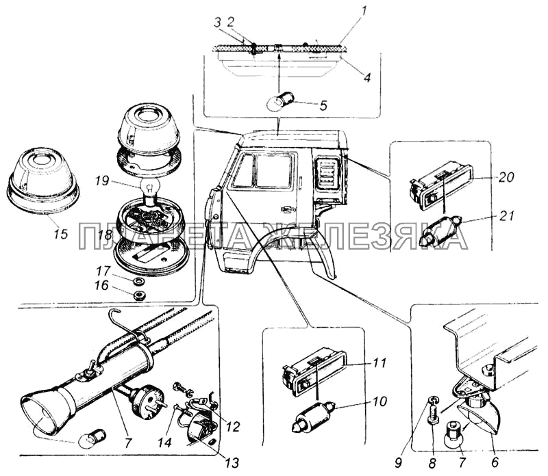 Установка приборов освещения на кабине КамАЗ-65115