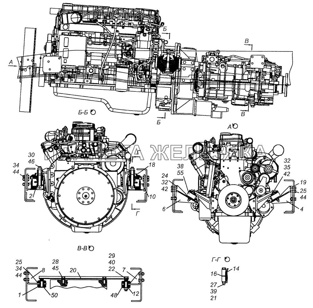 65115-1001005-03 Установка силового агрегата КамАЗ-65115 (Евро-3)