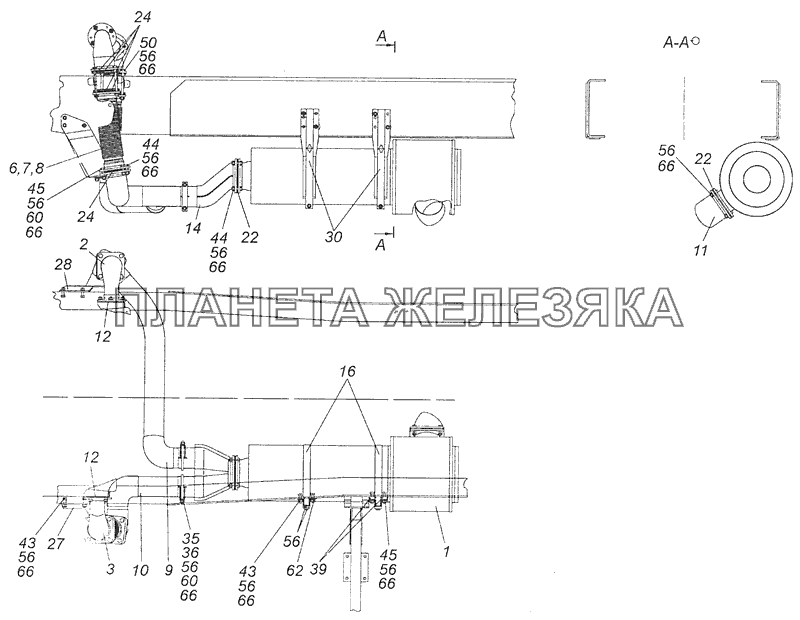 65116-1200002 Установка системы выпуска КамАЗ-65115 (Евро-3)