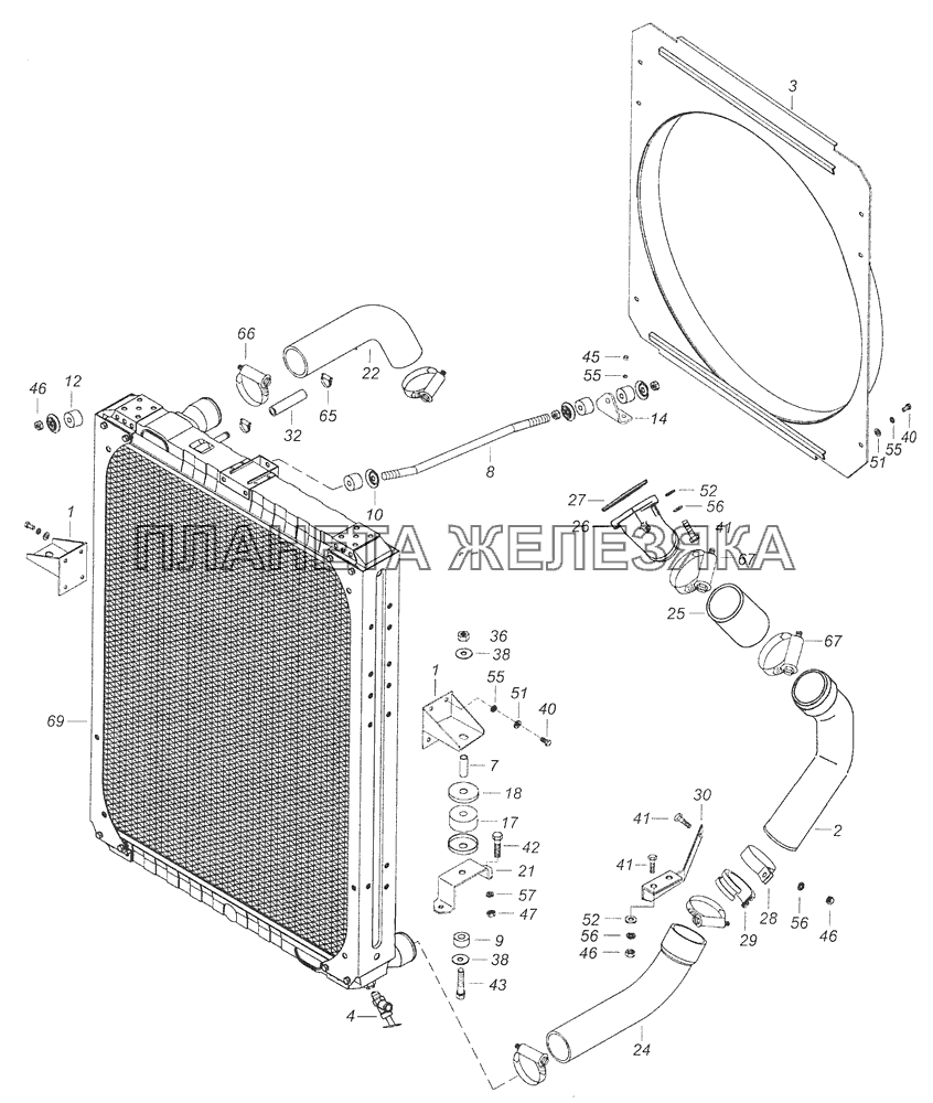 65115-1300023-20 Установка радиатора КамАЗ-65115 (Евро-3)