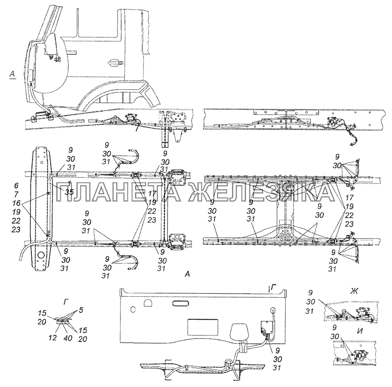 53205-3500037-22 Установка кабелей АБС КамАЗ-65115 (Евро-3)