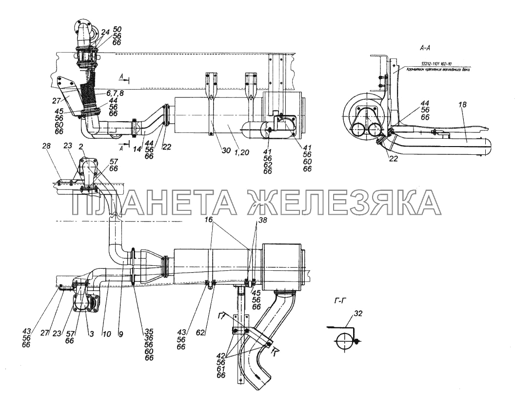 Установка системы выпуска КамАЗ-65116