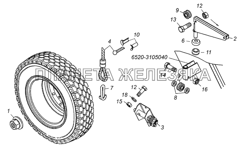 6520-3105010-21 Держатель запасного колеса КамАЗ-6520 (Euro-4)