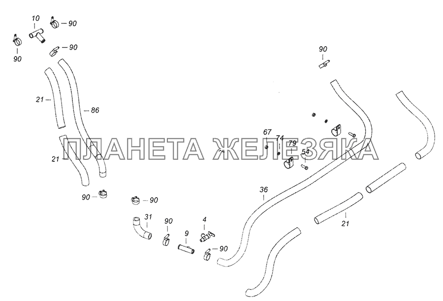 6520-8106003-92 Установка жидкостных рукавов КамАЗ-6520 (Euro-4)