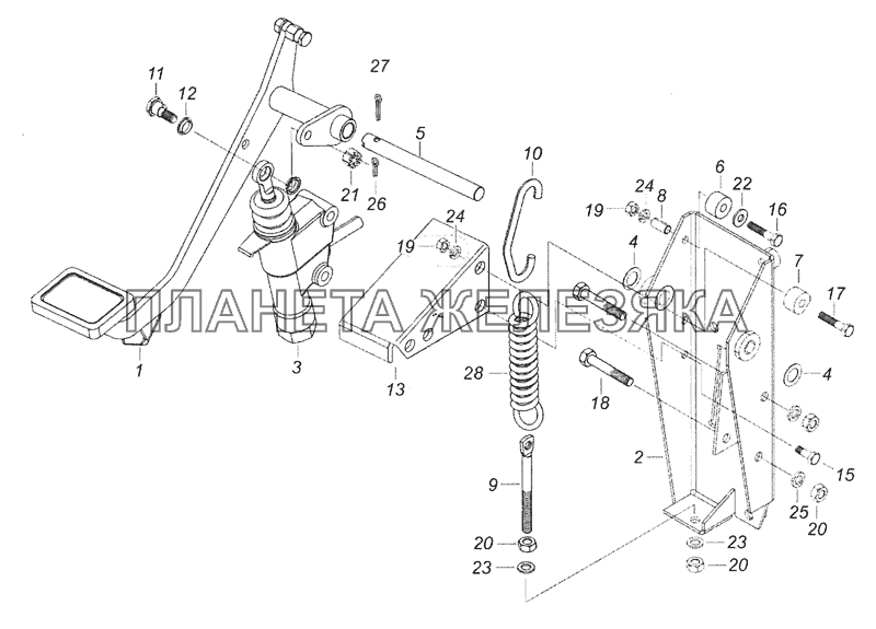 5460-1602008 Педаль сцепления с кронштейном и главным цилиндром КамАЗ-6520 (Euro-4)