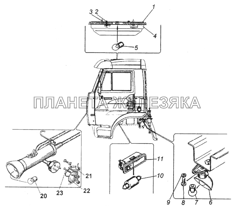 Установка приборов освещения на кабине КамАЗ-6520