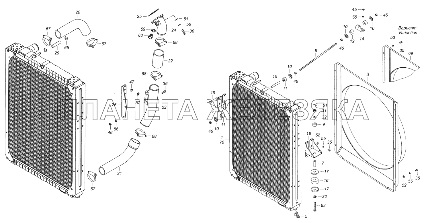 6520-1300023 Установка радиатора КамАЗ-65201 Евро 2-3