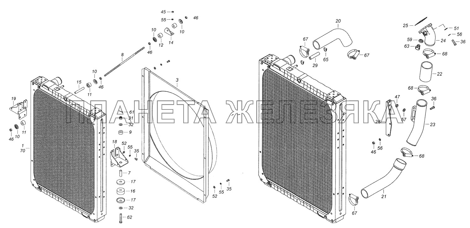 65201-1300023 Установка радиатора КамАЗ-65201 Евро 2-3