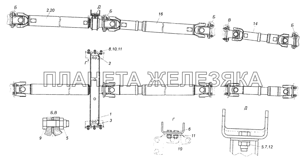 65201-2200001-20 Установка карданных валов КамАЗ-65201 Евро 2-3