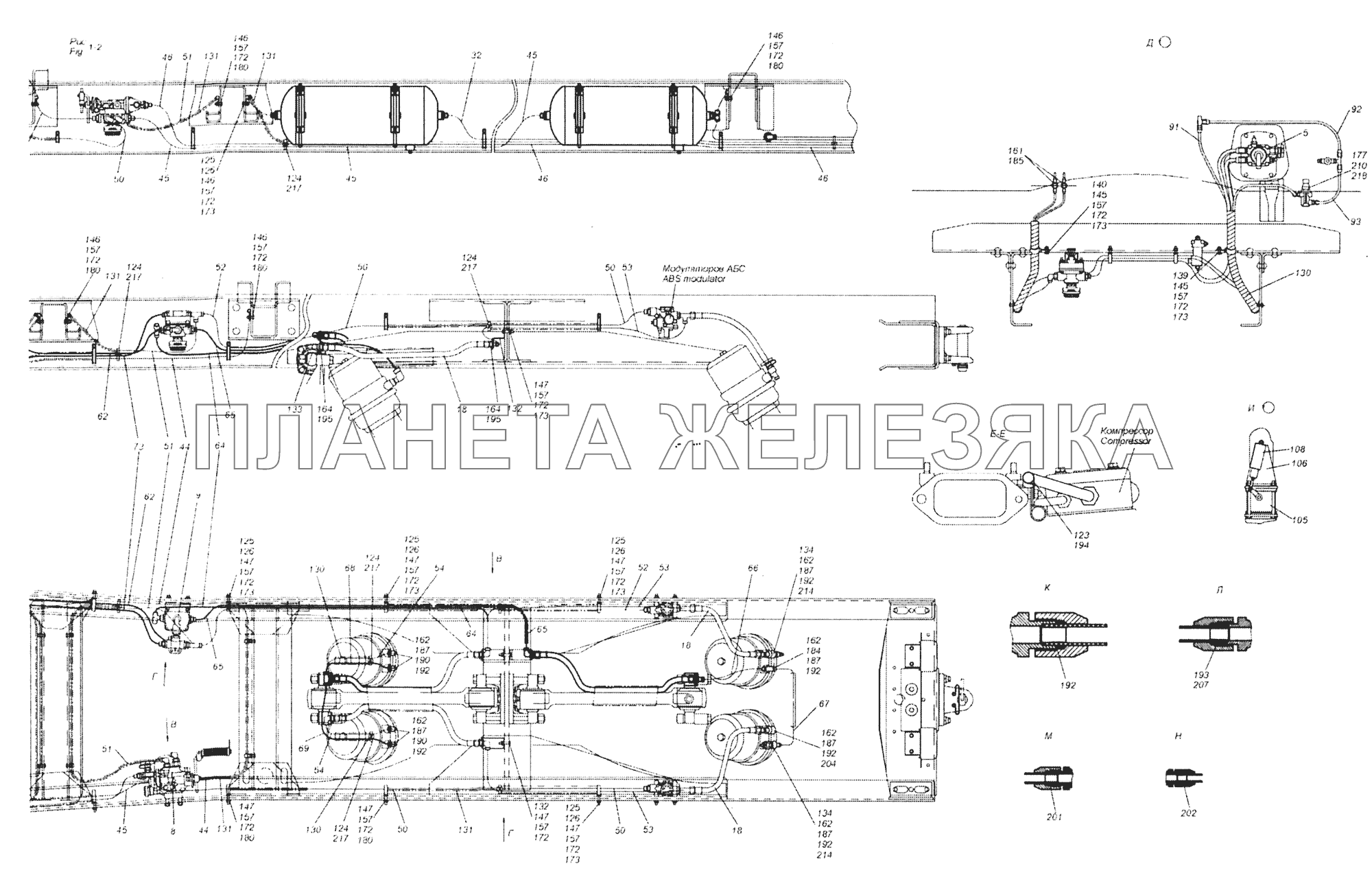 65201-3500006-90 Установка пневмотормозов КамАЗ-65201 Евро 2-3