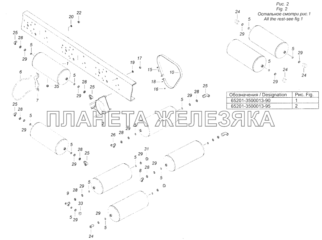 65201-3500013-90 Установка воздушных ресиверов КамАЗ-65201 Евро 2-3