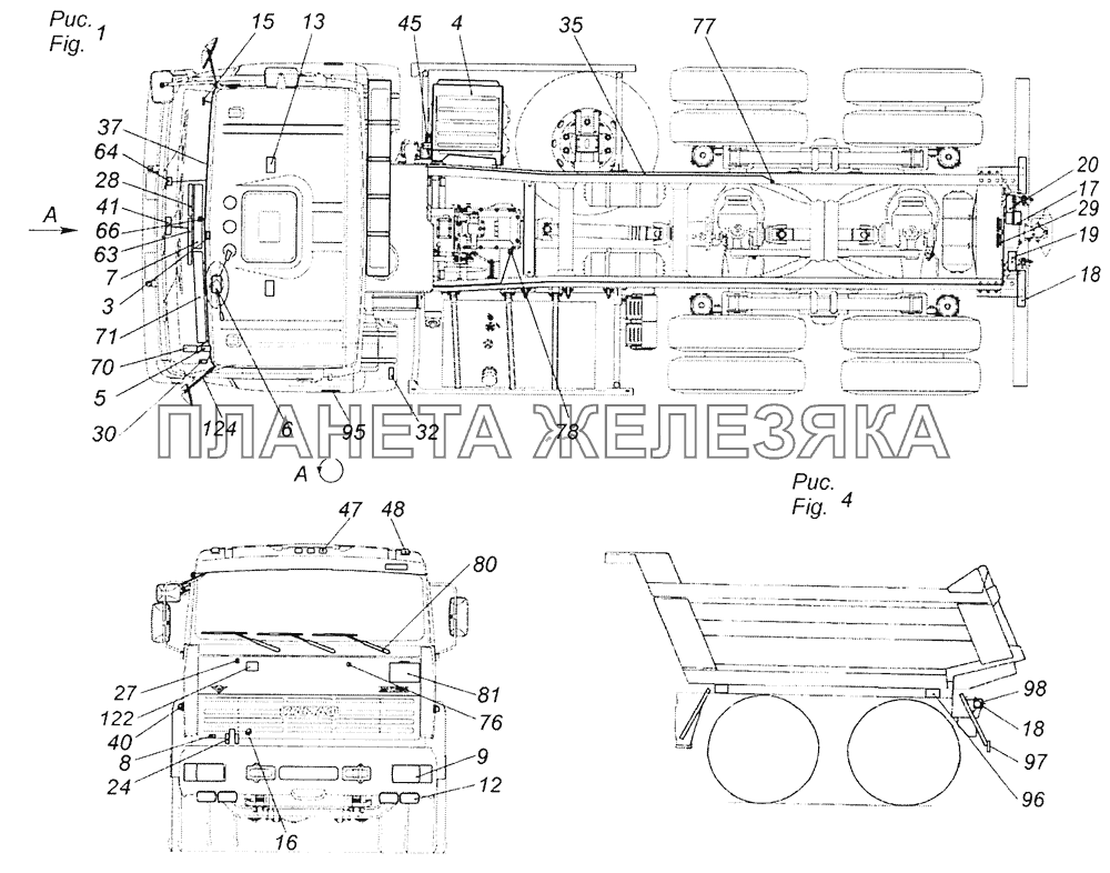 65201-3700701-31 Электрооборудование. Расположение на автомобиле КамАЗ-65201 Евро 2-3