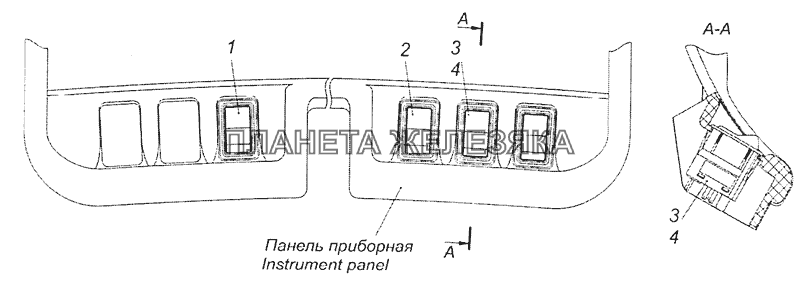 6520-4011033 Установка переключателей на панели приборной КамАЗ-65201 Евро 2-3