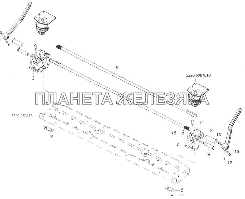 6520-5000003 Переднее крепление и механизм уравновешивания кабины КамАЗ-65201 Евро 2-3