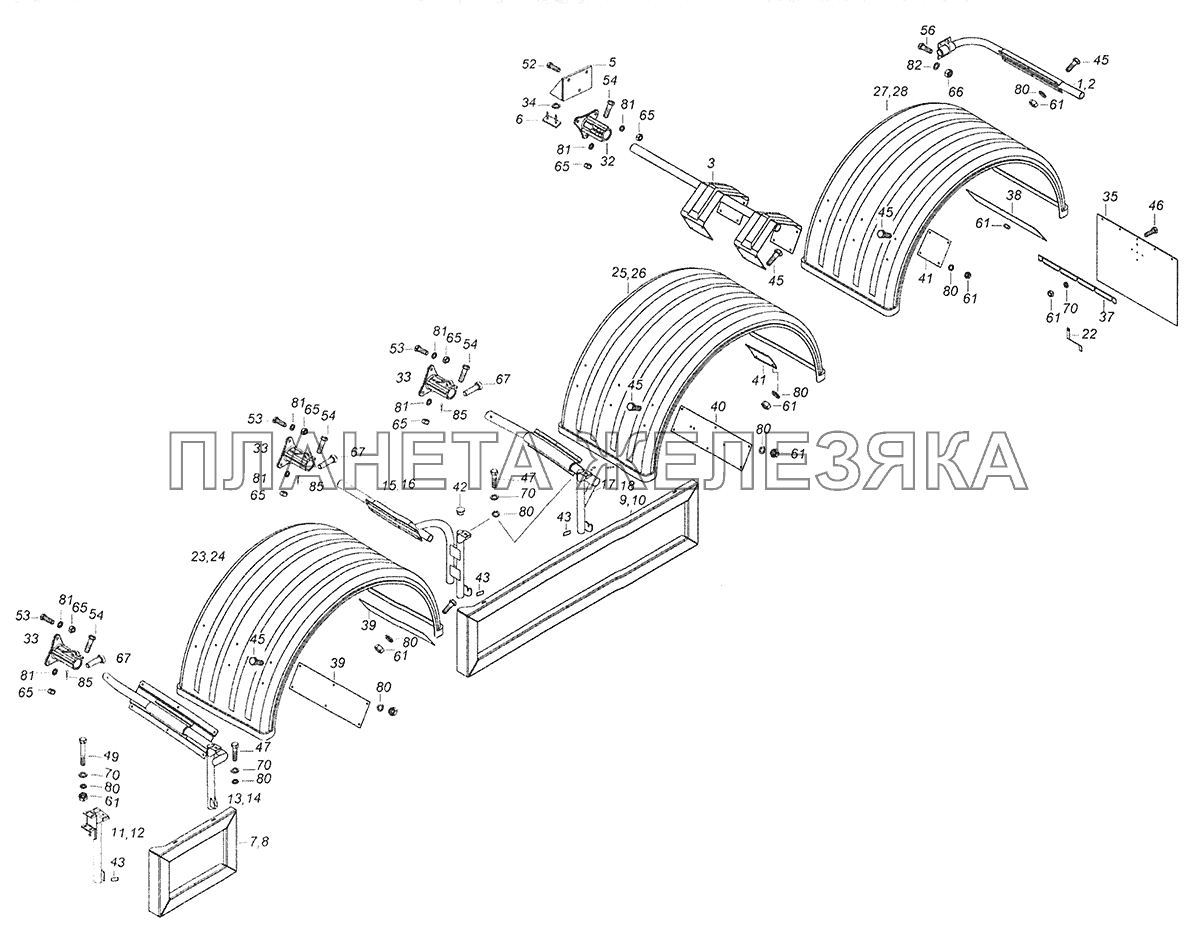 65201-8410003 Установка боковой защиты и крыльев КамАЗ-65201 Евро 2-3