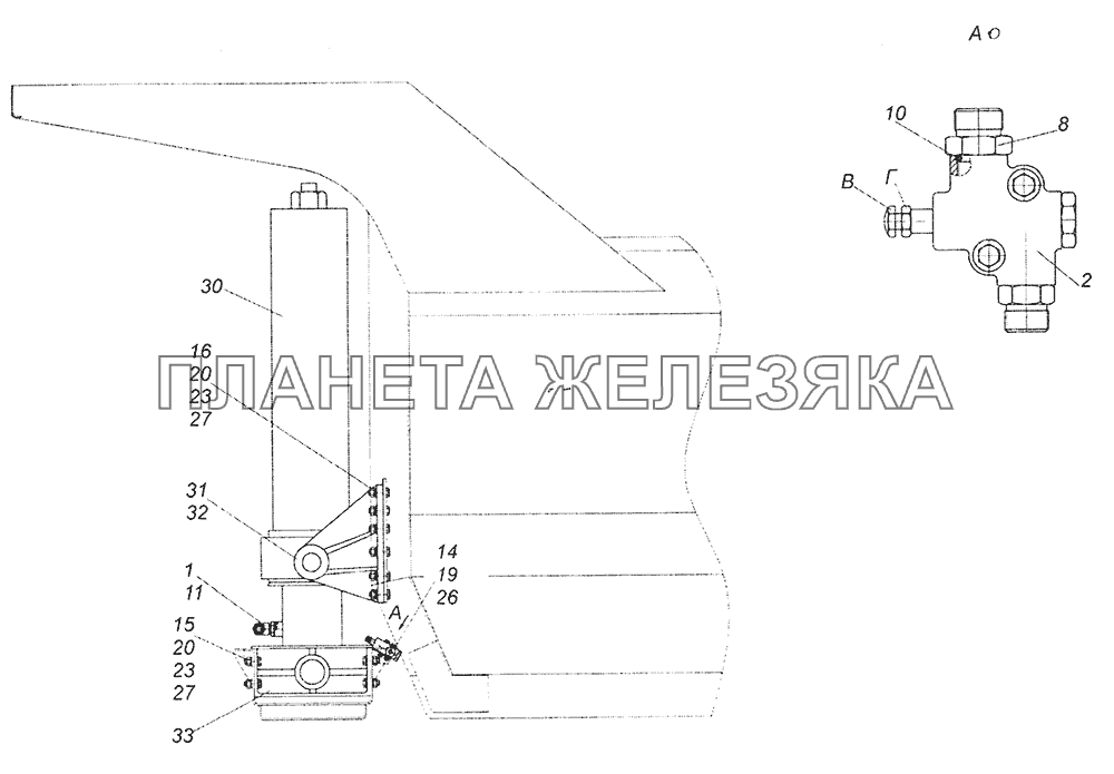 65201-8603001 Установка гидроцилиндра КамАЗ-65201 Евро 2-3