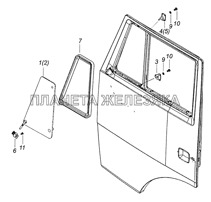 65115-6103005 Установка форточек двери КамАЗ-6522 (Евро-4)