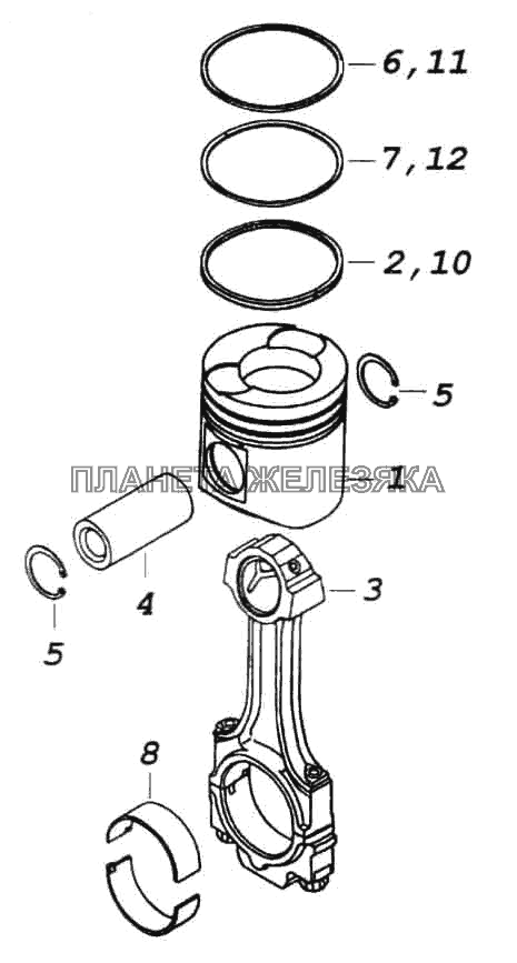 Поршень с шатуном и кольцами КамАЗ-6522