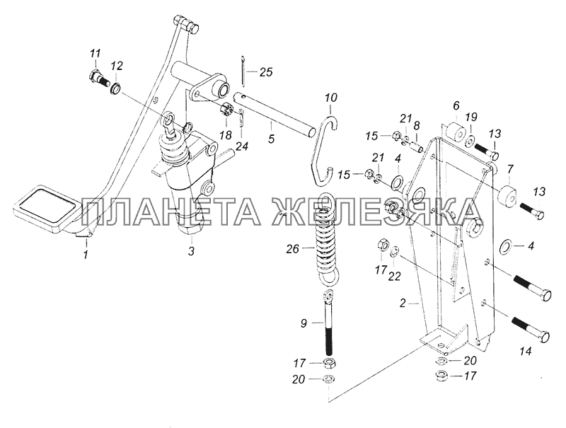 6520-1602008 Педаль сцепления с кронштейном и главным цилиндром КамАЗ-65226