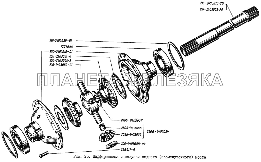Дифференциал и полуоси заднего (промежуточного) моста КрАЗ-256