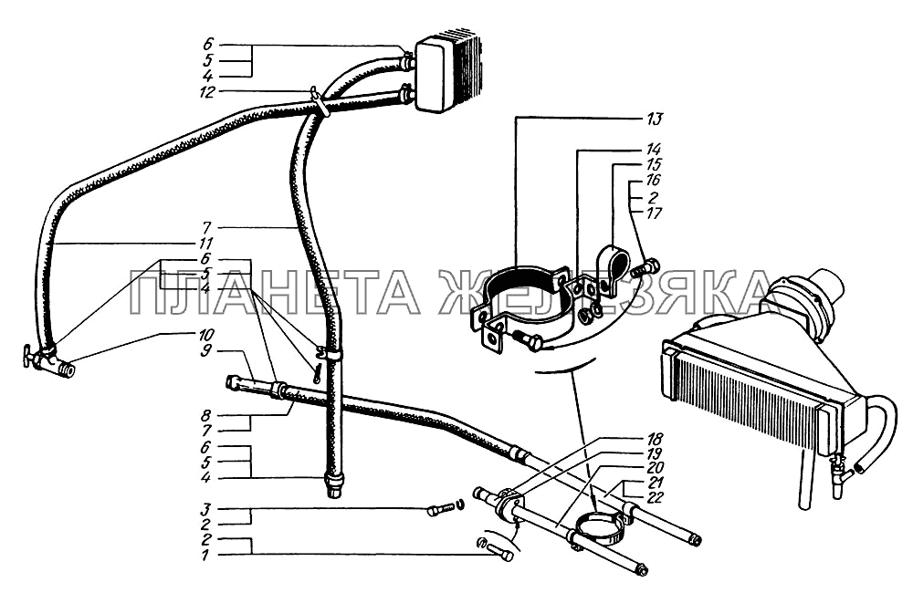 Трубопроводы системы отопления кабины КрАЗ-6322