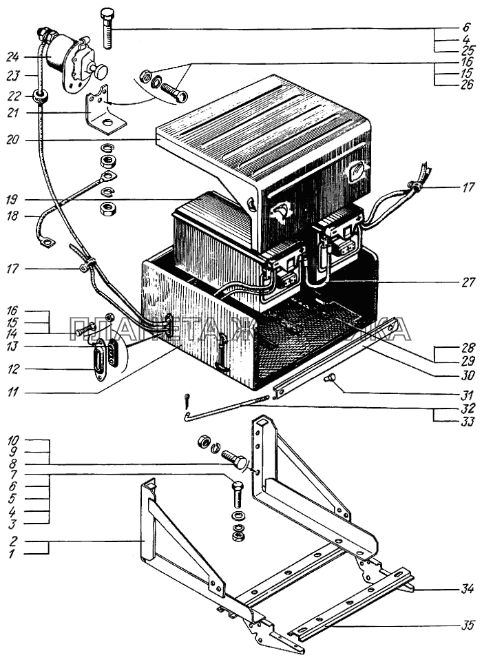 Аккумуляторные батареи и выключатель массы КрАЗ-65055