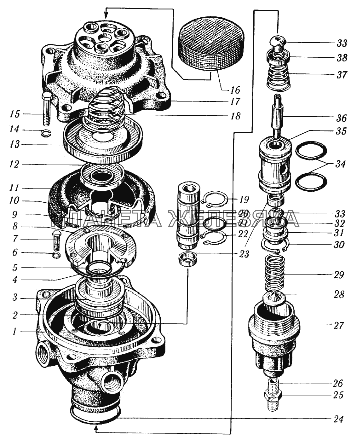 Клапан управления тормозной системой прицепа с однопроводным приводом КрАЗ-6444 и КрАЗ-65101 КрАЗ-6510