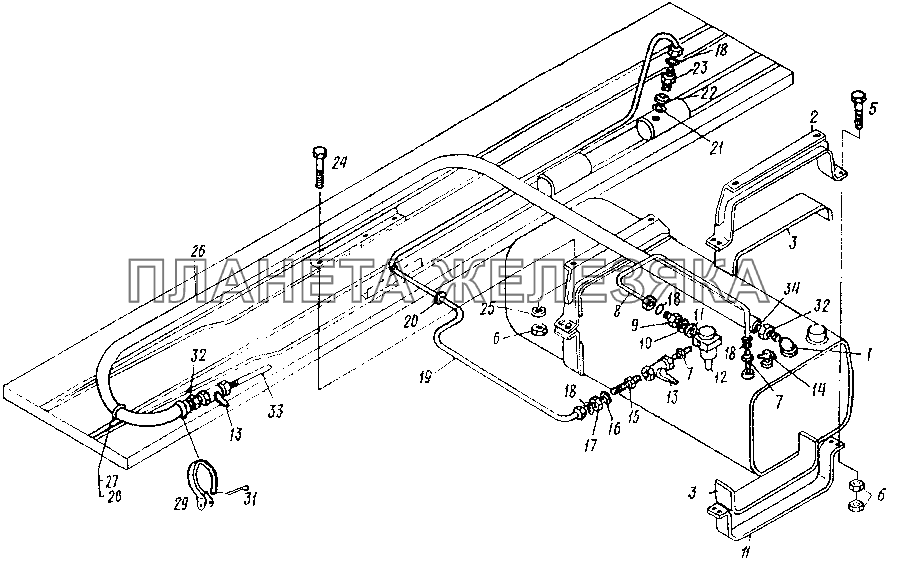 Бак топливный и его крепление МАЗ-3PP59