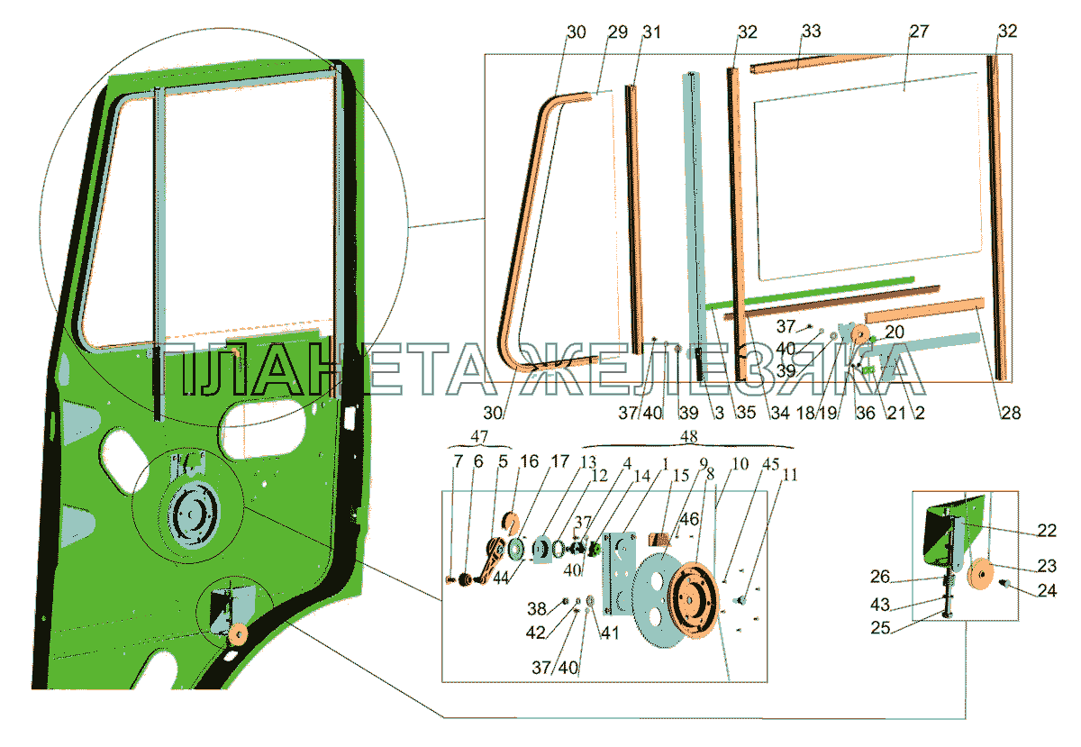 Установка стеклоподъемника и ручки стеклоподъемника МАЗ-437040 (Зубренок)