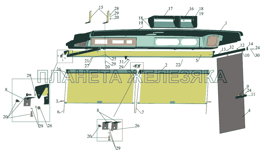 Установка  полки и штор 6501-8200034 МАЗ-437040 (Зубренок)