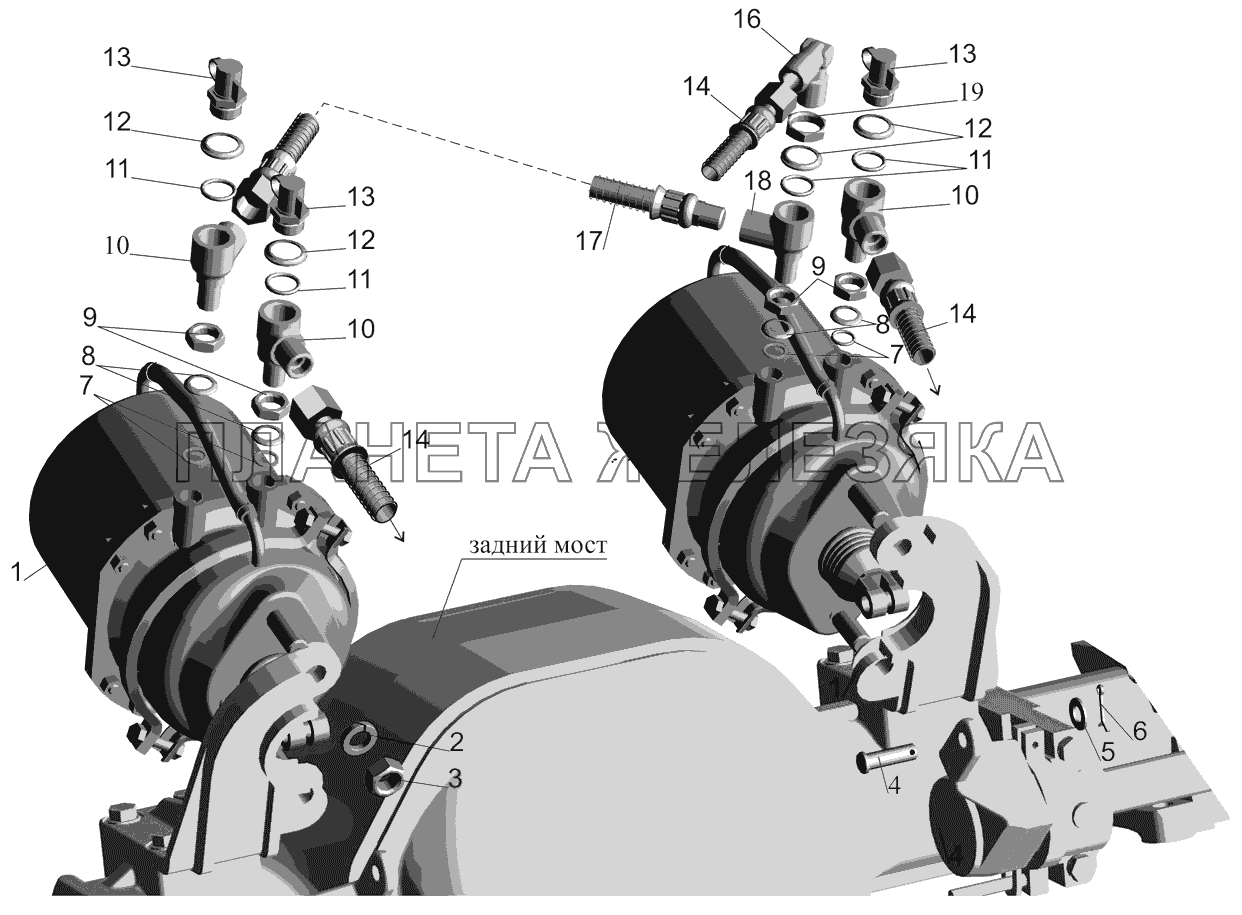 Крепление тормозных камер 4370-3519002 и присоединительной арматуры МАЗ-437041 (Зубренок)