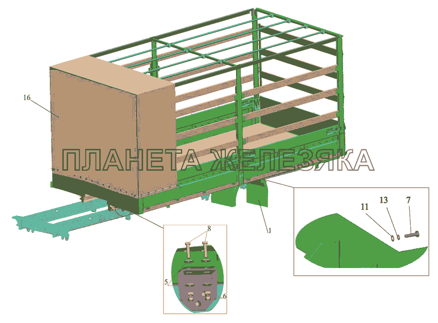 Установка платформы 437043-8500002-010(-011,-012)-030(-031,-032) МАЗ-437043 (Зубренок)