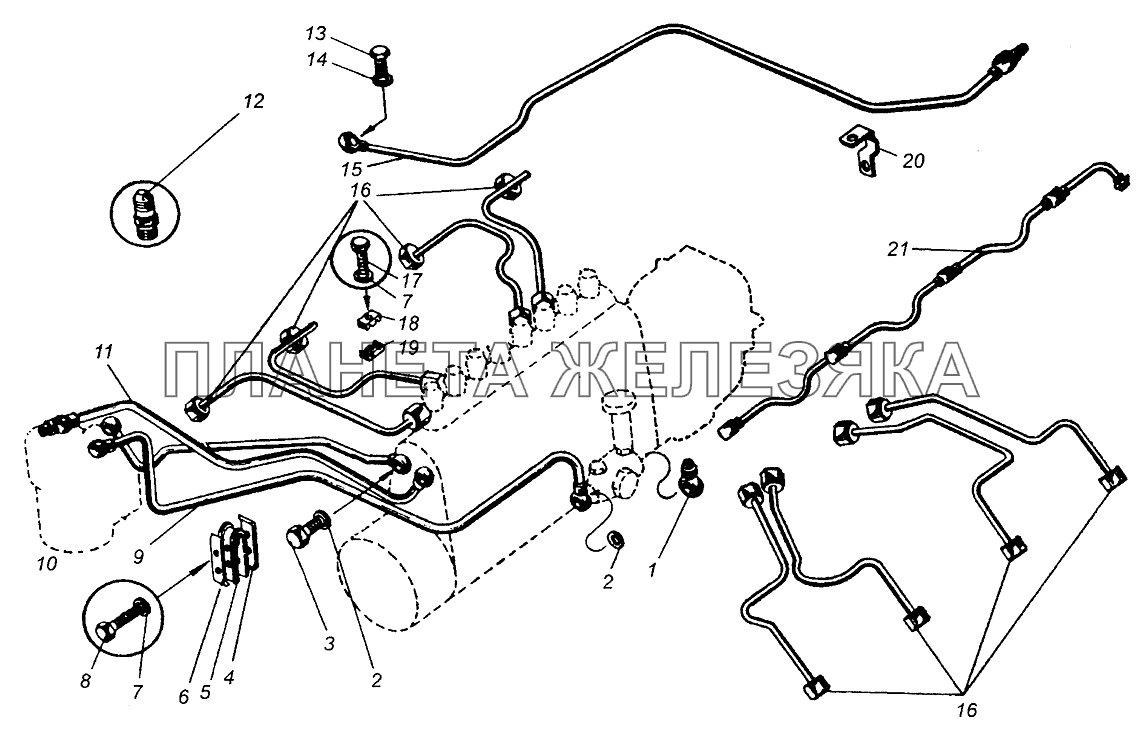 Топливные трубопроводы двигателя ЯМЗ-238 МАЗ-504В