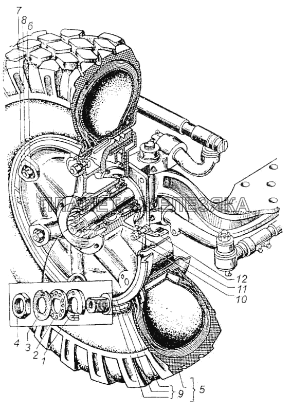 Крепление переднего колеса МАЗ-5335