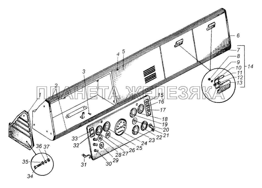 Щиток приборов и передок кабины автомобилей МАЗ-5335, МАЗ-5549, МАЗ-5429 МАЗ-5335