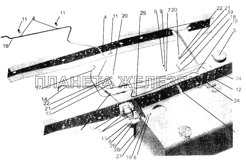 Установка топливопроводов МАЗ-630308, МАЗ-533608 (без подогревателя) МАЗ-5336