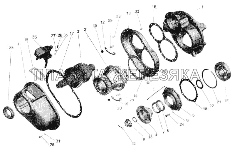 Редуктор среднего моста автомобилей МАЗ-630308, МАЗ-630305, МАЗ-630303 МАЗ-5336
