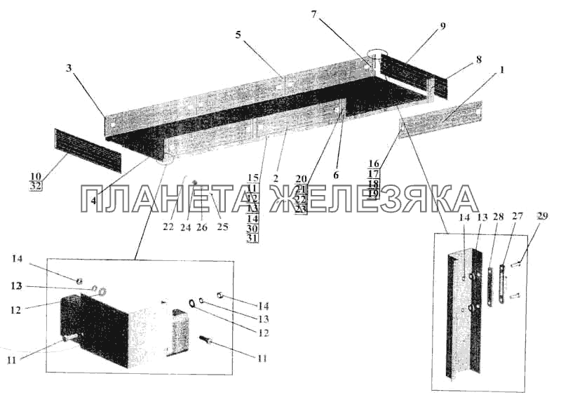 Установка бортов и стоек на МАЗ-630308, МАЗ-630305, МАЗ-630303 МАЗ-5336