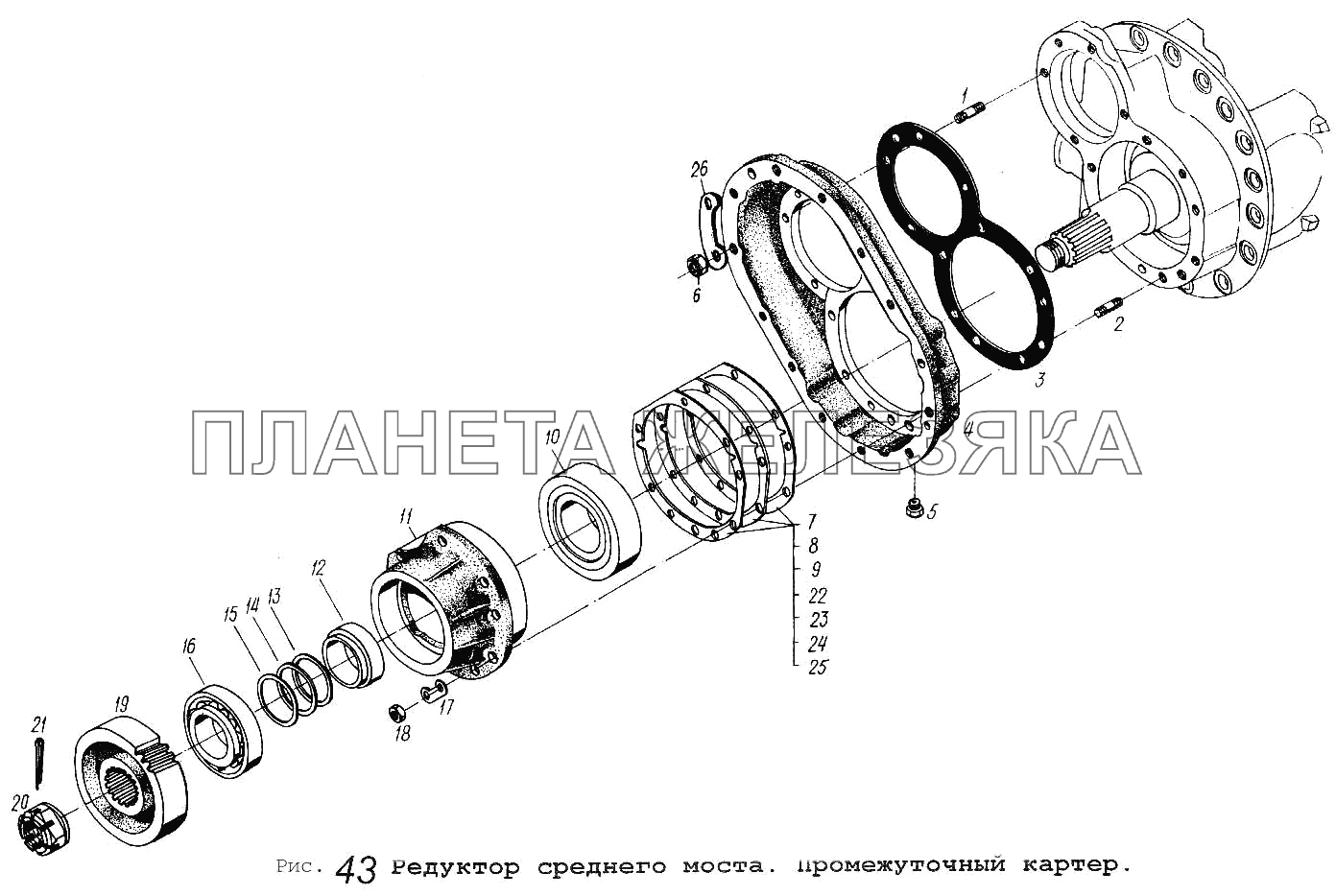 Редуктор среднего моста. Промежуточный картер МАЗ-5551