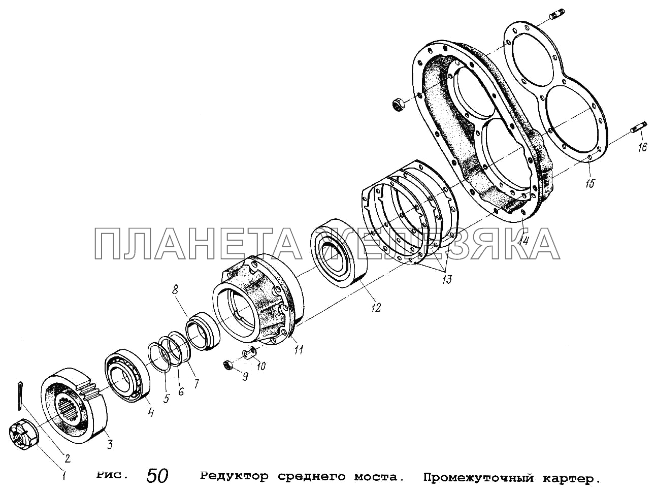Редуктор среднего моста. Промежуточный картер МАЗ-5337