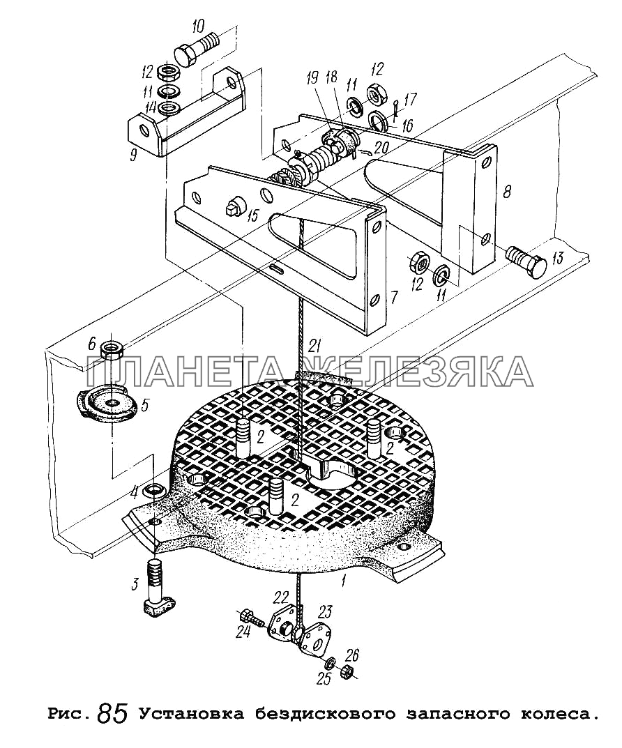 Установка бездискового запасного колеса МАЗ-5551