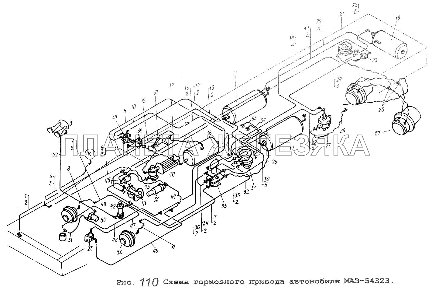 Схема тормозного привода автомобиля МАЗ-54323 МАЗ-54323