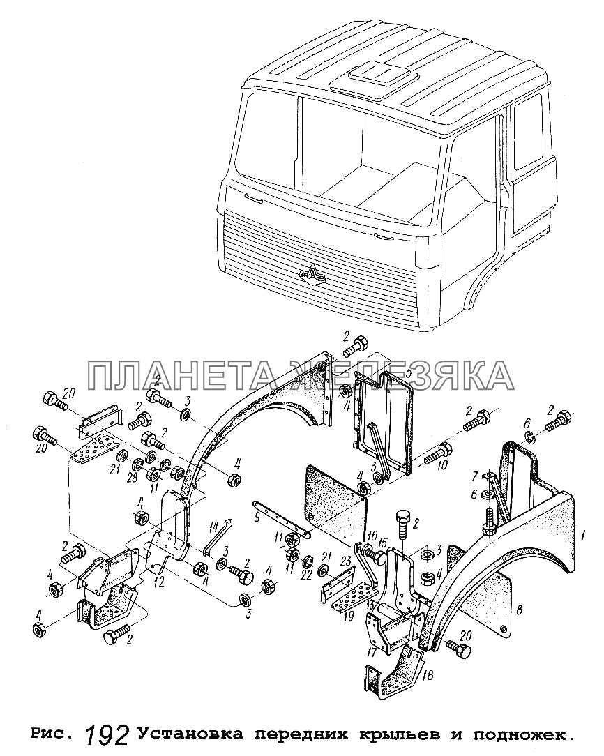 Установка передних крыльев и подножек МАЗ-54323