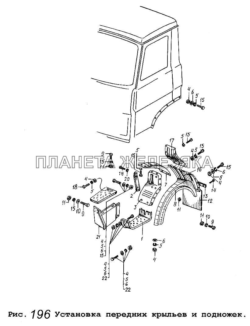 Установка передних крыльев и подножек МАЗ-5551