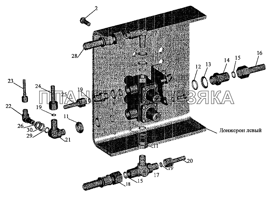 Крепление четырехконтурного клапана МАЗ-630305, МАЗ-630303 МАЗ-5337 (2005)