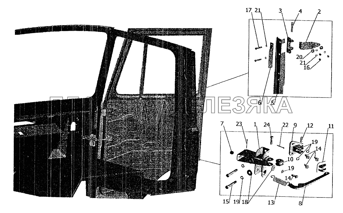 Установка ограничителя и петель двери МАЗ-5337 (2005)