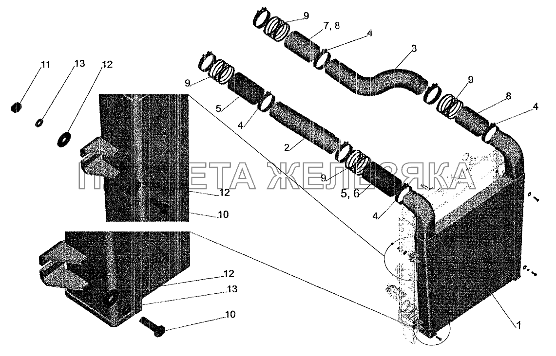 Система охлаждения наддувочного воздуха на МАЗ-533605, МАЗ-533603, МАЗ-533602, МАЗ-630305, МАЗ-630303, МАЗ-533702 МАЗ-5337 (2005)
